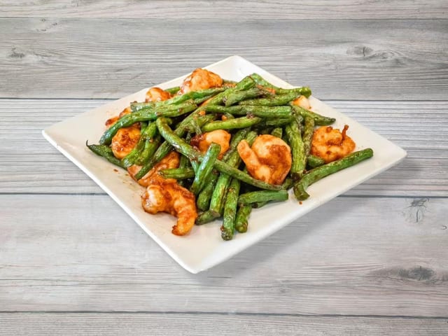 String beans with shrimp (dinner) / 四季豆炒虾(晚).